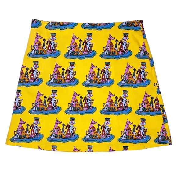 NWT NOOWORKS Dog Party Yellow Twill Mini Skirt Size Large - Picture 3 of 8